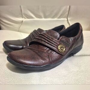 CLARKS Artisan Kessa Alcove Sz 7 Adjustable Strap Brown Leather